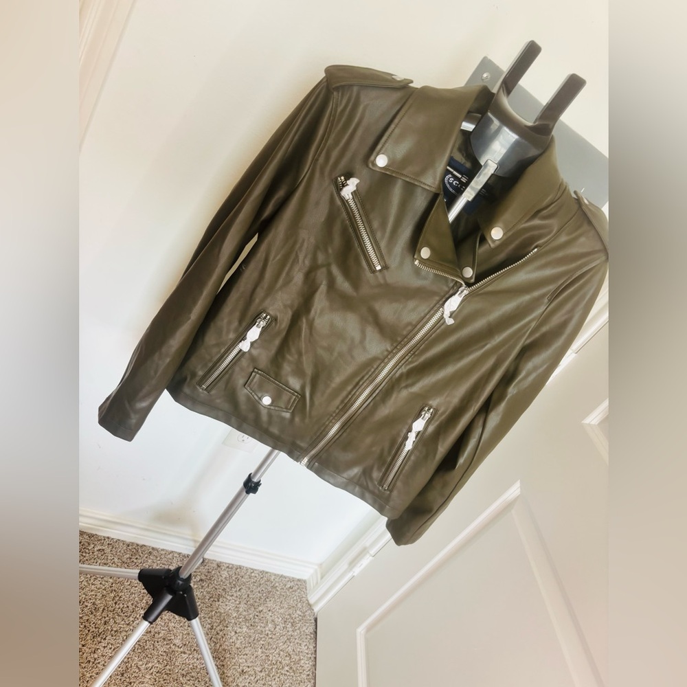 Olive Green Leather Jacket and Pants set